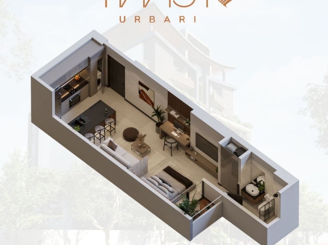 Monoambiente  Posterior pre-venta-edificio Twis2 Urbari