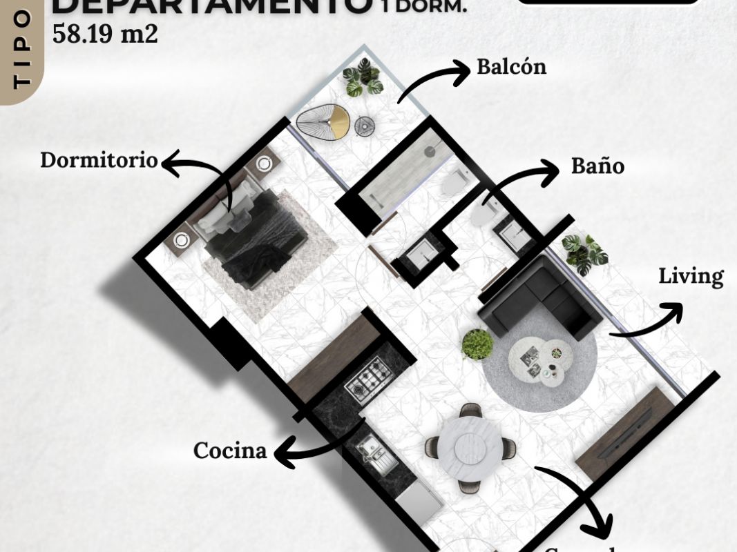 RAINSBURY I DPTO DE 1 DORM TIPO 4 104 DE 58.19M2