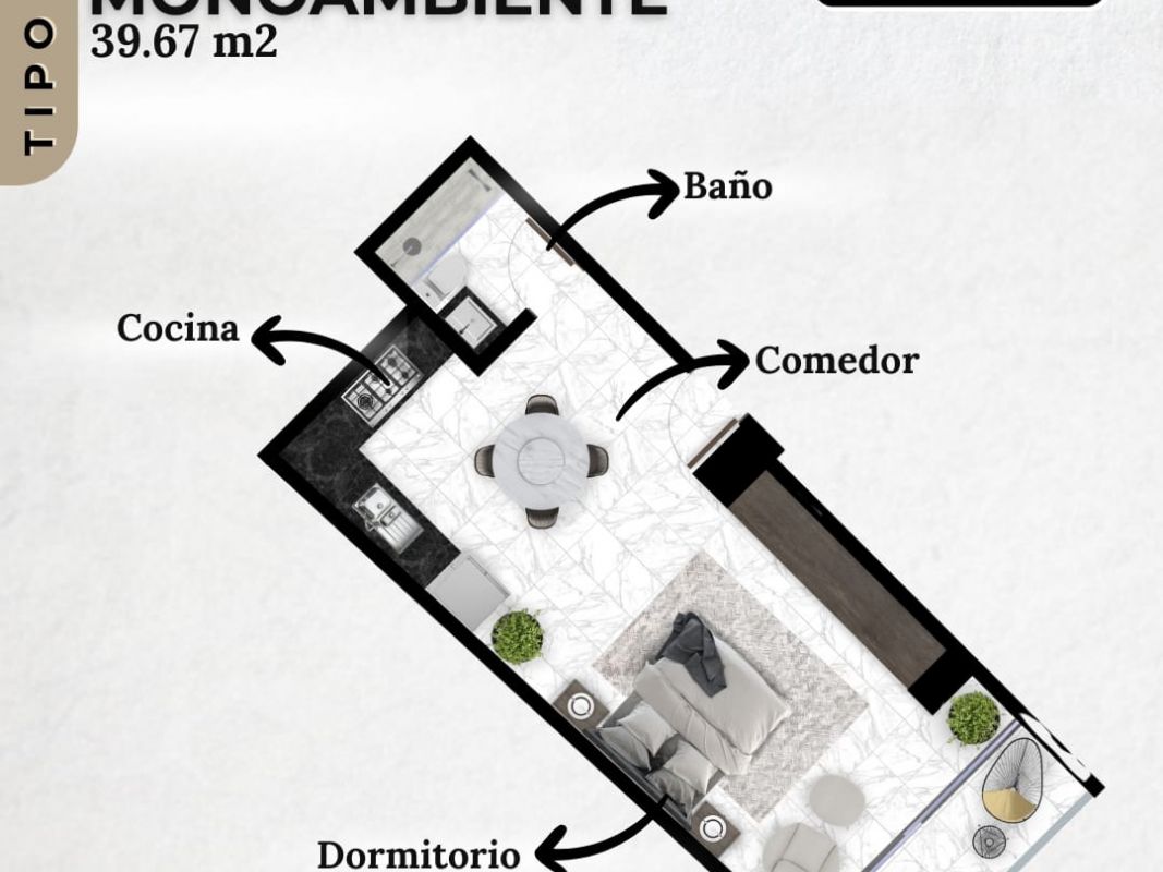 MONOAMBIENTE 39.67 M2,  PISO 3 - TIPO 5 EN RAINSBURY 3ER Y 4TO ANILLO