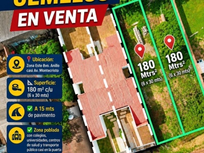 Terrenos gemelos en Zona Este 8vo. Anillo casi Av. Montecristo en venta